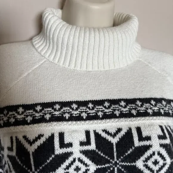 Lands End Sweater-Pullover-Fair Isle Turtleneck-Ivory, Cotton Blend-Medium - Picture 5 of 9